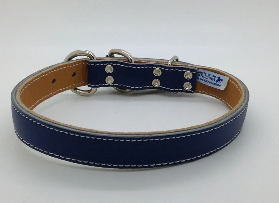 Collier De Cuir Double Bleu Avec Ganse De Métal Pour Chien - Arizona 3 Collier De Cuir Double Bleu Avec Ganse De Métal Pour Chien - Arizona