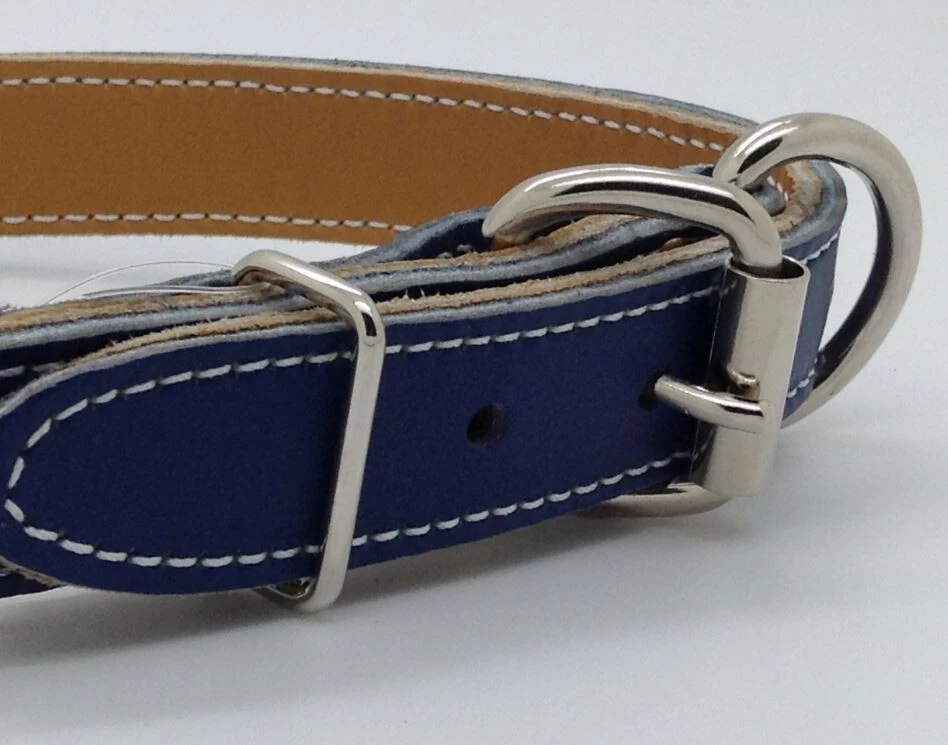 Collier De Cuir Double Bleu Avec Ganse De Métal Pour Chien - Arizona 4 Collier De Cuir Double Bleu Avec Ganse De Métal Pour Chien - Arizona – Image 2