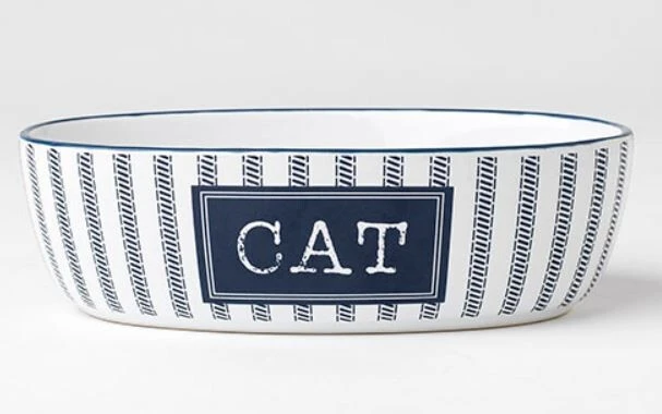 Bol En Céramique Rayé Blanc Et Bleu Marin Pour Chats - Petrageous 3 Bol En Céramique Rayé Blanc Et Bleu Marin Pour Chats - Petrageous