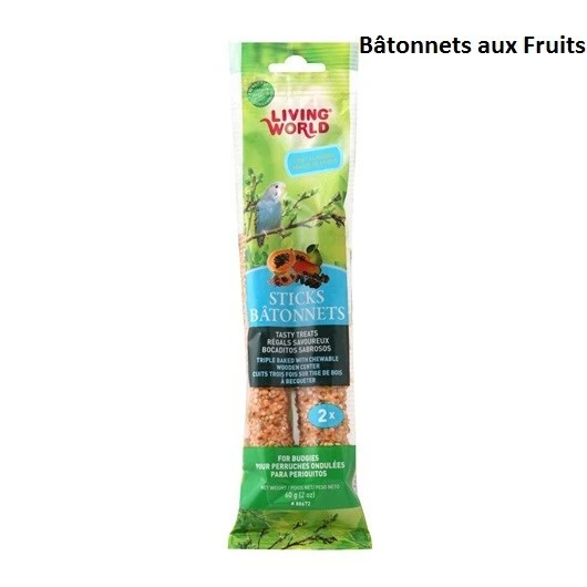 Bâtonnets à Becqueter Au Fruit Pour Perruche 60gr - Living World 3 Bâtonnets à Becqueter Au Fruit Pour Perruche 60gr - Living World